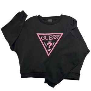 Guess Women's Roxi Sweatshirt in Jet Black Iconic Logo In Pink Designer Small